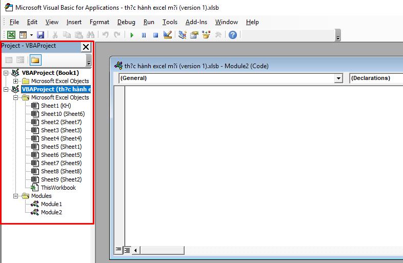 Thanh Project Explorer trong VBA