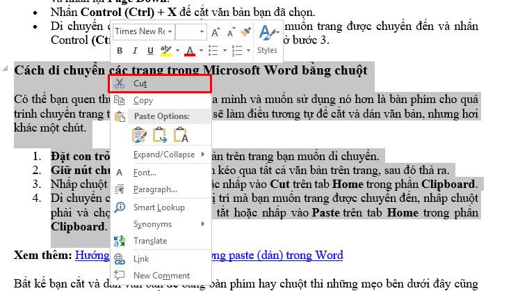 Sử dụng tính năng Cut & Paste văn bản để di chuyển trang 2