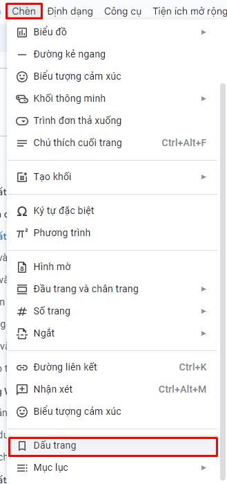Đánh dấu trang cho tài liệu trên Google docs