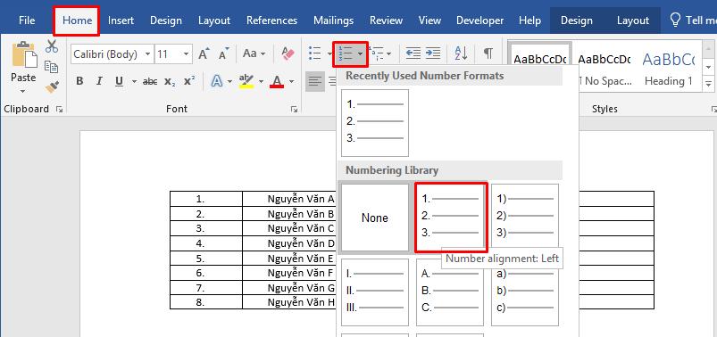 Cách đánh số trong bảng Word nối tiếp ở 2 cột khác nhau 3