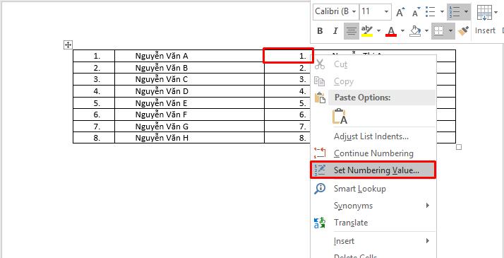 Cách đánh số trong bảng Word nối tiếp ở 2 cột khác nhau 4