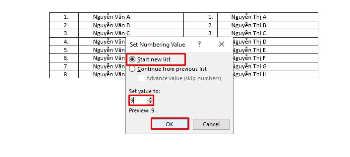 Cách đánh số trong bảng Word nối tiếp ở 2 cột khác nhau 5