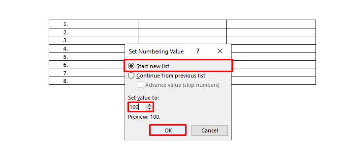 Đánh số thứ tự trong bảng Word bắt đầu từ số bất kỳ 3