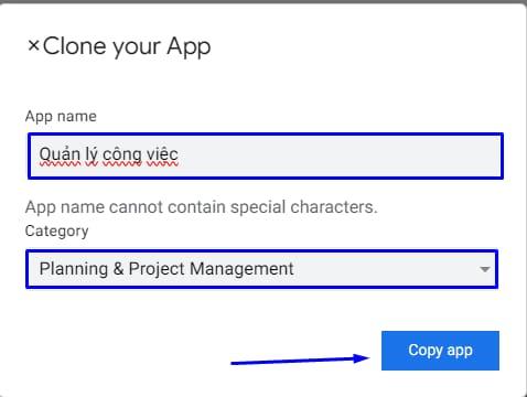 Đặt tên và lựa chọn danh mục cho app
