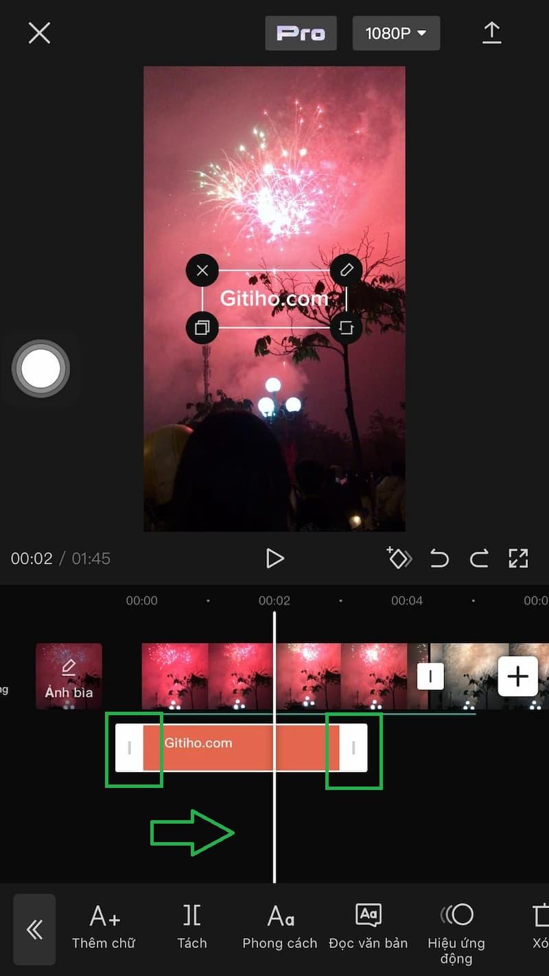 Điều chỉnh thời gian xuất hiện của chữ