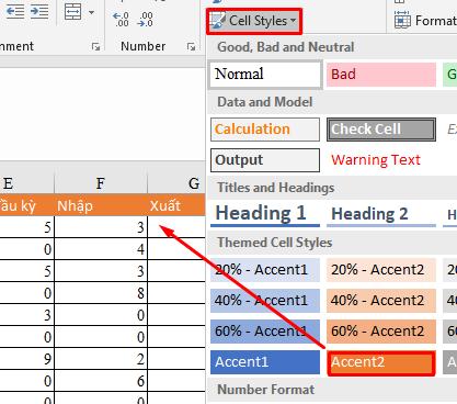 Chọn định dạng màu cho hàng cố định