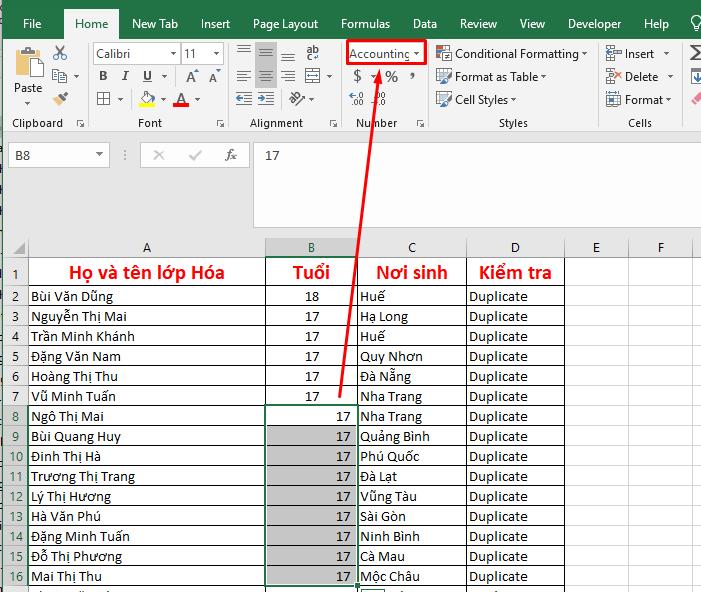 Định dạng ô dạng Accounting