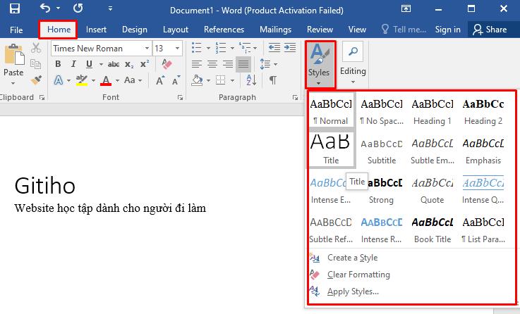 Định dạng phong cách cho văn bản