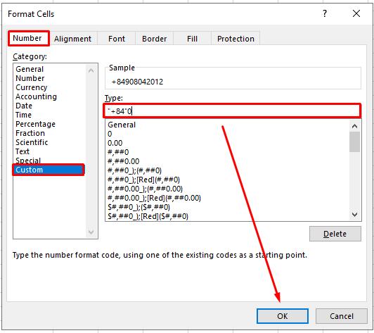 Tùy chỉnh định dạng cho số