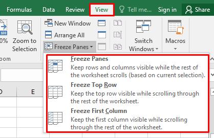 Cố định dòng/ cột bằng Freeze Panes