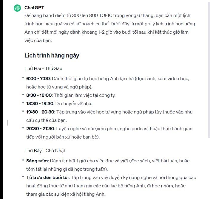 Dùng Chatgpt để Lên kế hoạch làm việc