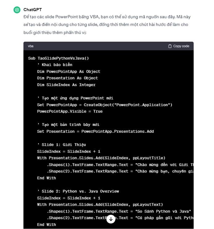 Dùng ChatGPT viết mã VBA để tạo slide tự động trên Powerpoint 1