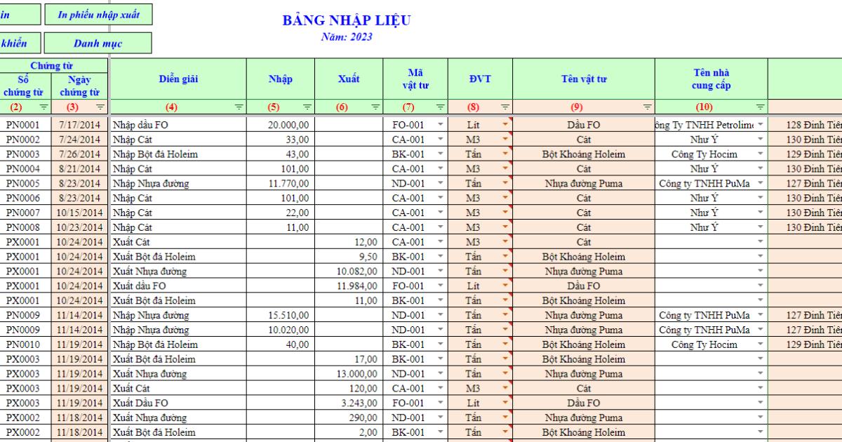 Cách tạo file quản lý xuất nhập kho bằng Excel
