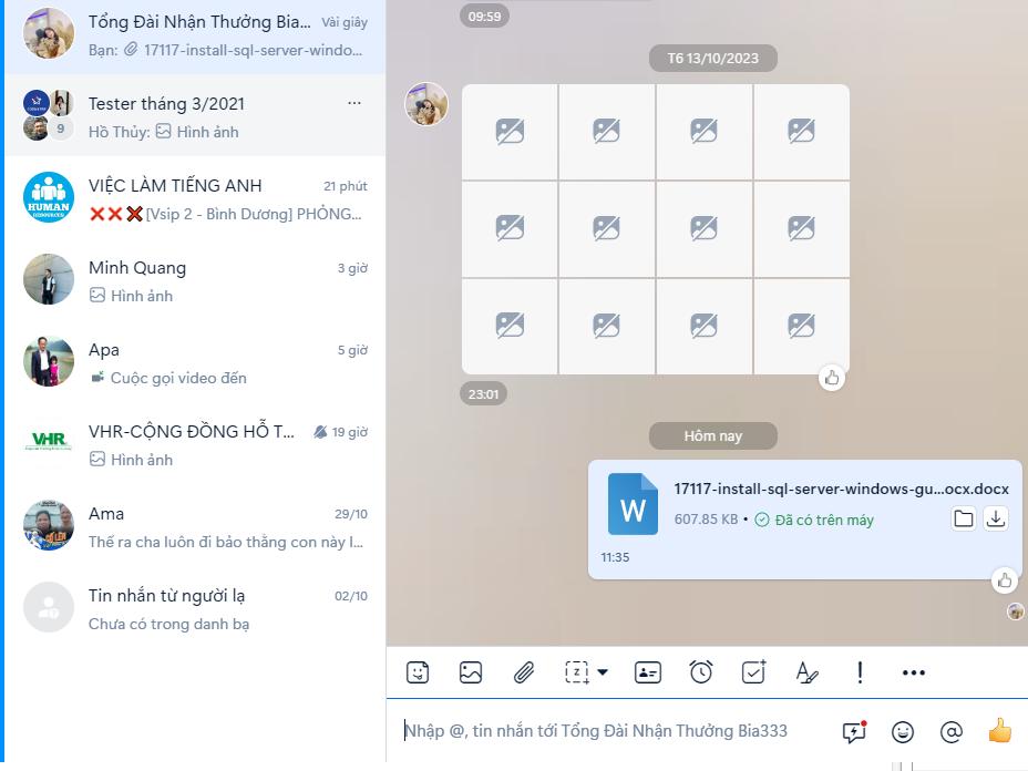 Cách gửi file Word qua Zalo trên máy tính