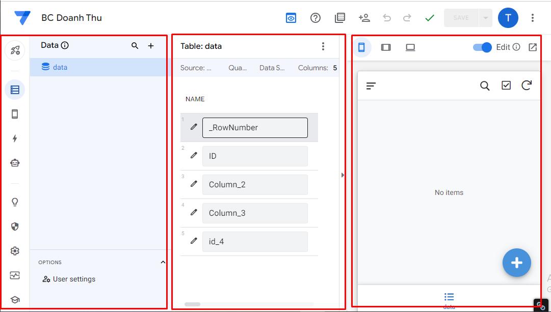 Giao diện của Appsheet