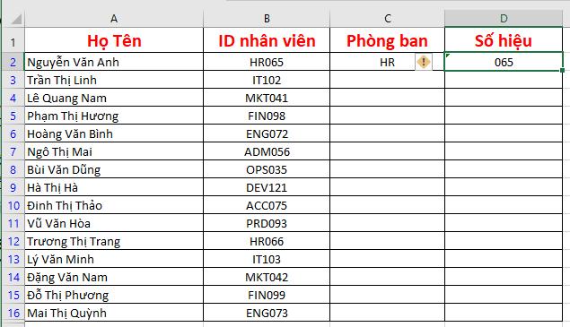 Gõ giá trị mẫu vào ô đầu tiên
