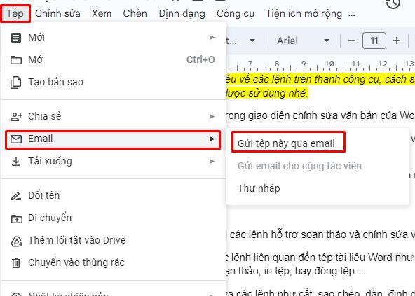 Gửi email trực tiếp từ Google Documents