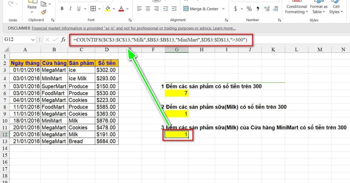 Hàm Countifs đếm dữ liệu có điều kiện