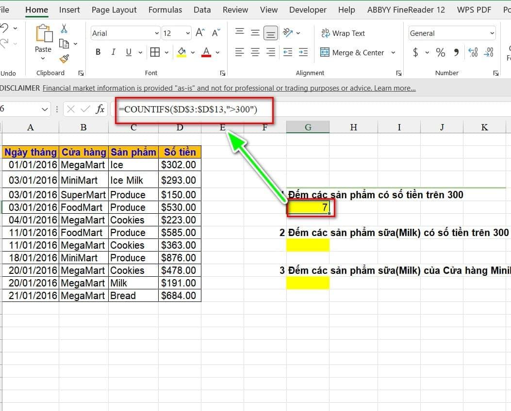Hàm Countifs đếm dữ liệu có điều kiện