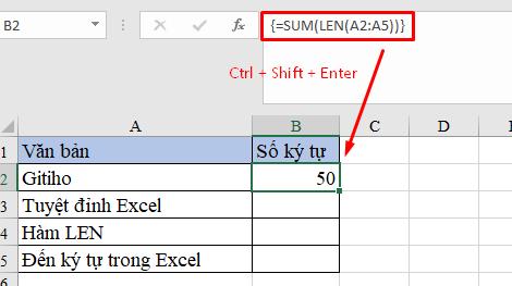 công thức đếm ký tự trong excel