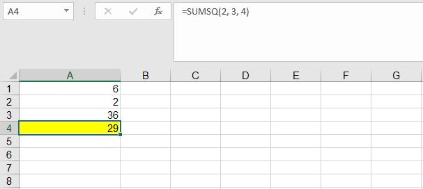 Hàm tính tính tổng bình phương trong Excel 1