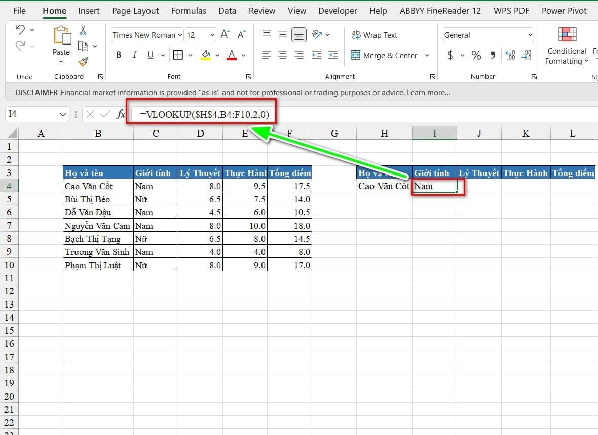 Hàm Vlookup dò tìm dữ liệu theo đối tượng