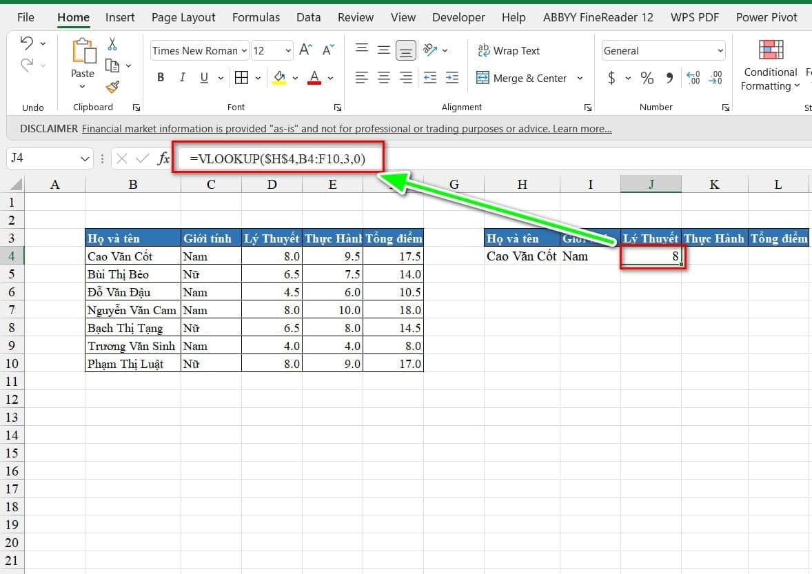 Hàm Vlookup dò tìm dữ liệu theo đối tượng