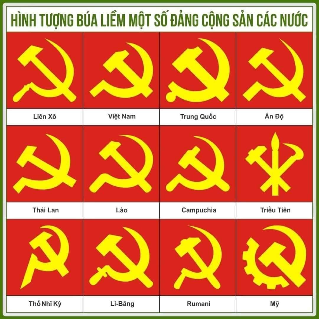 So sánh biểu tượng búa liềm của cờ đảng giữa các nước
