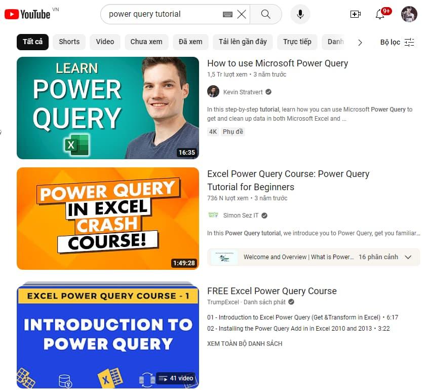 Học Power Query thông qua Youtube