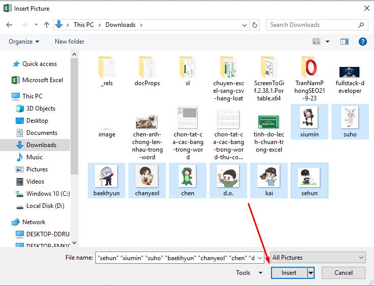 Chèn ảnh vào Excel