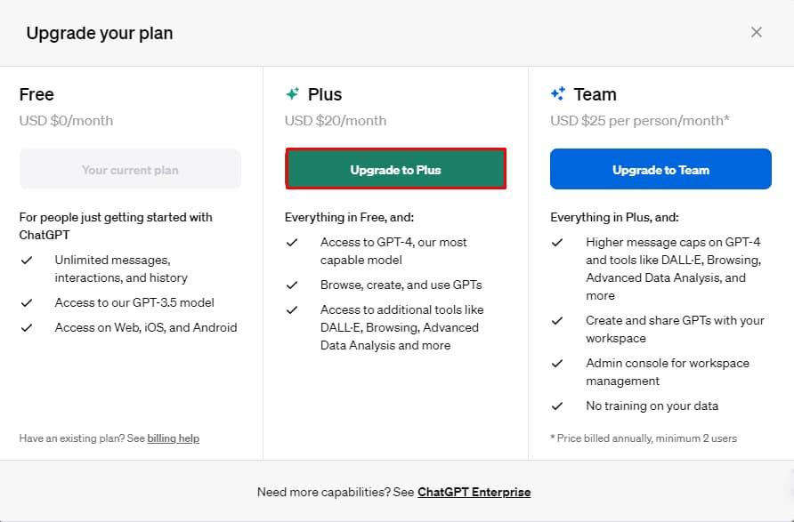 Hướng dẫn nâng cấp lên tài khoản ChatGPT Plus bước 3