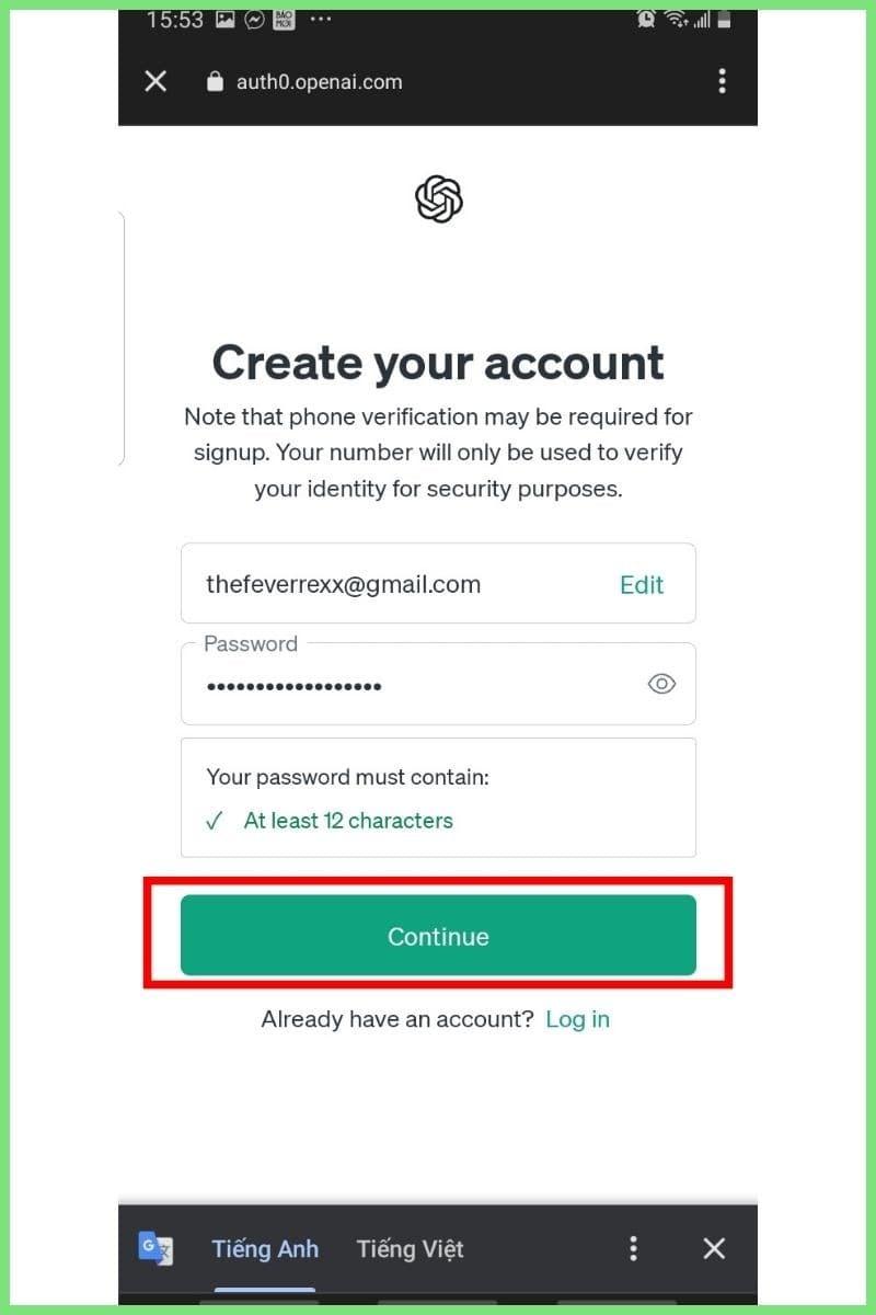 Hướng dẫn tạo tài khoản chatgpt trên điện thoại bước 4