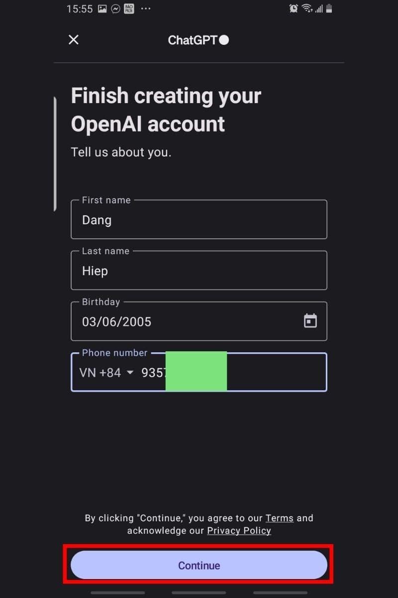 Hướng dẫn tạo tài khoản chatgpt trên điện thoại bước 6