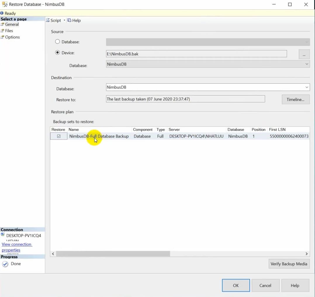 Cách Import File dữ liệu backup vào SQL Server 6