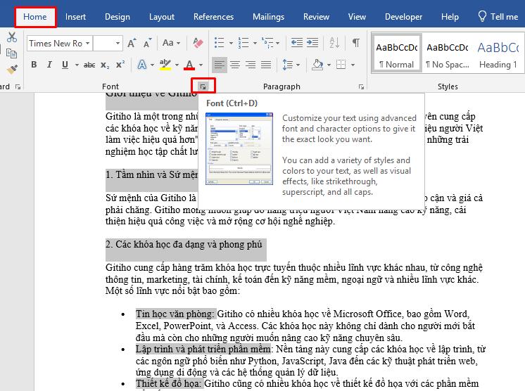 in đậm văn bản trong Word 5