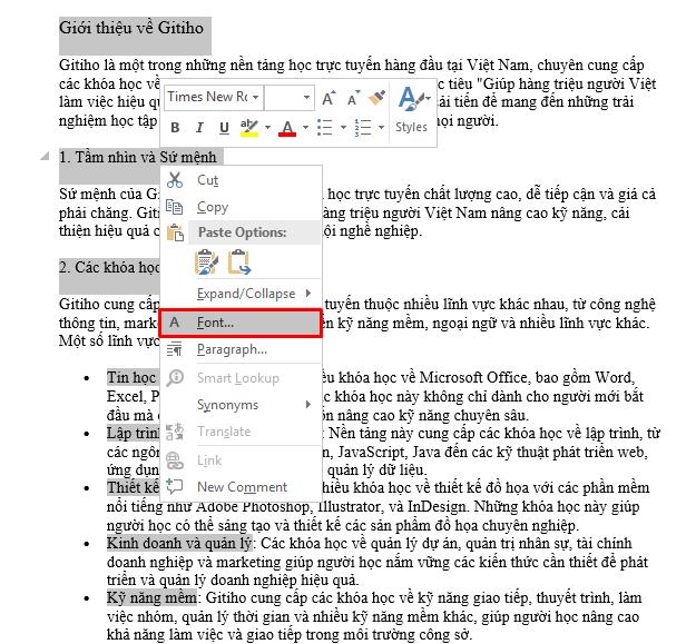 in đậm văn bản trong Word 4