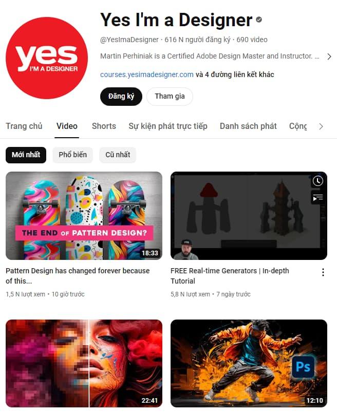 Kênh youtube Yes I’m a Designer