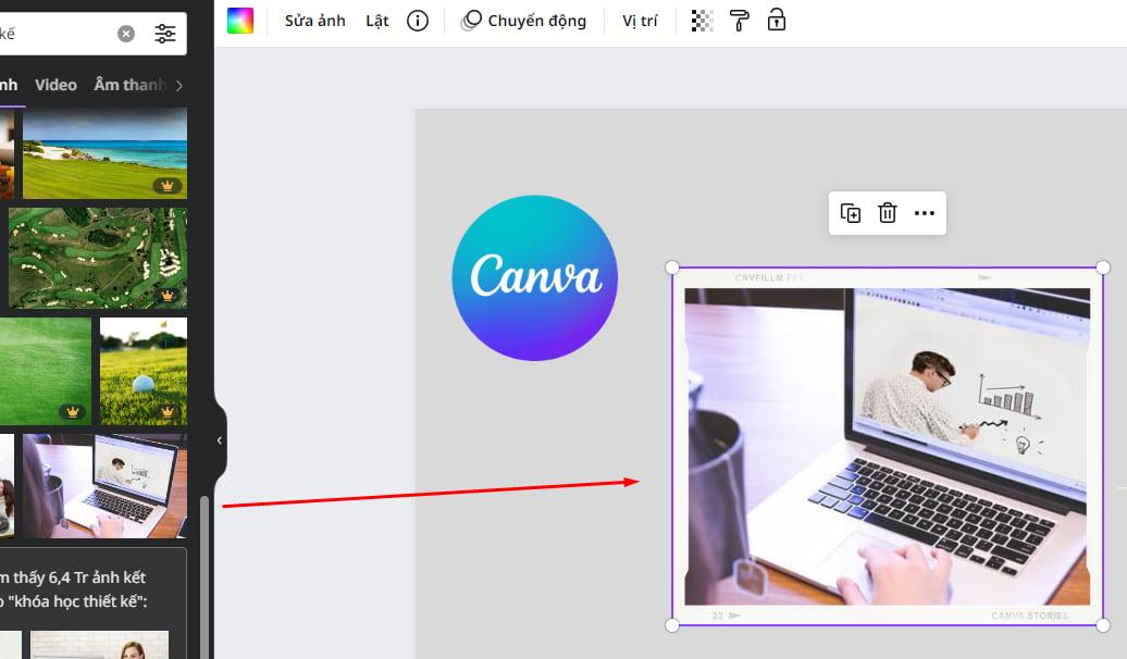 Kéo ảnh muốn cắt vào khung