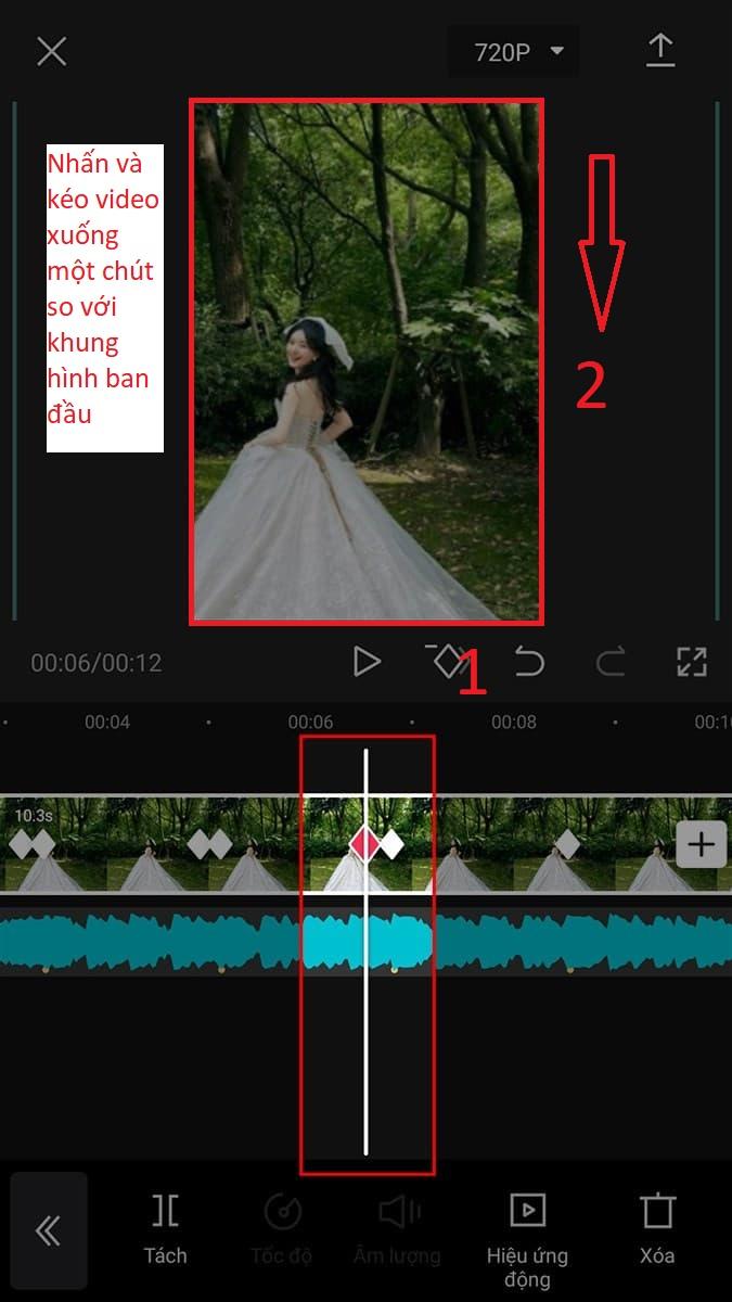 Kéo ảnh xuống ở vị trí con thôi để tạo hiệu ứng giật giật