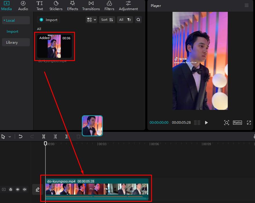 Kéo thả video vào trình chỉnh sửa