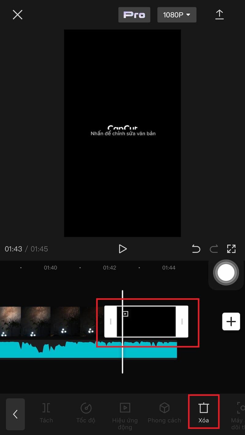Nhấn xóa đoạn video chứa logo Capcut