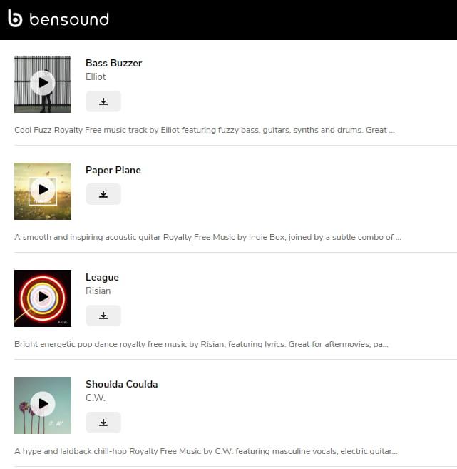 kho nhạc youtube không bản quyền Bensound
