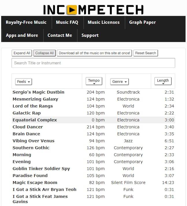 kho nhạc youtube không bản quyền Incompetech