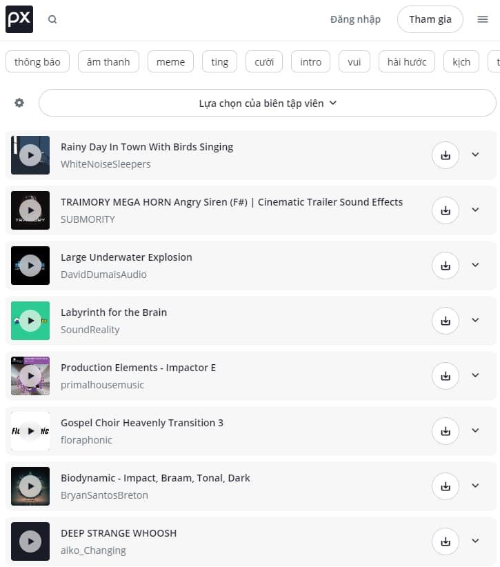 kho nhạc youtube không bản quyền Pixabay