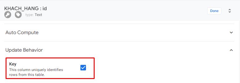 cài đặt khóa cho cột trong appsheet