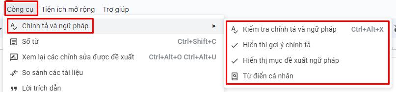 Kiểm tra lỗi chính tả trong Google docs