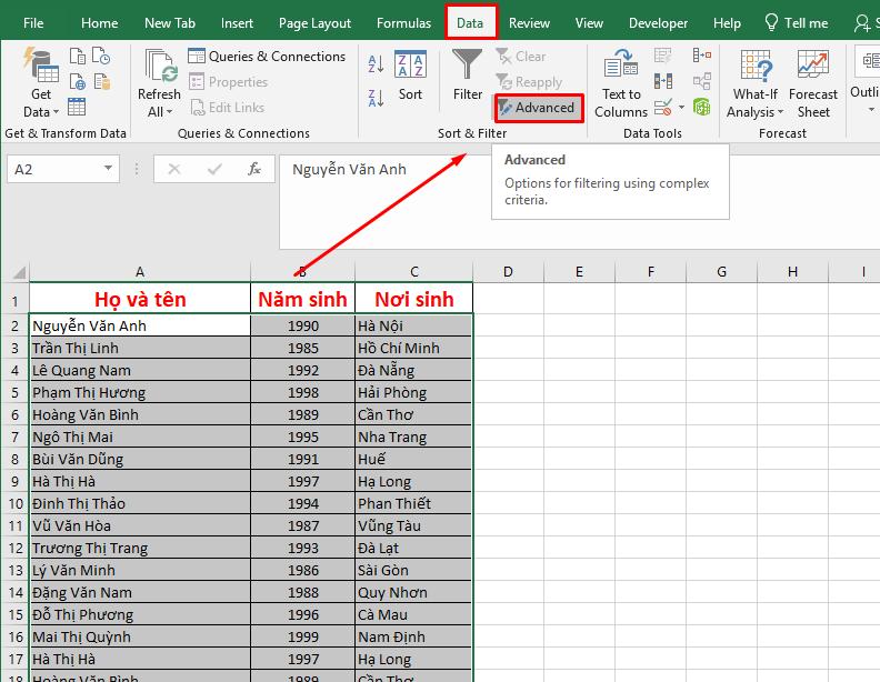 Tính năng Advanced Filter trong Excel