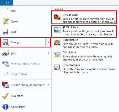 Lưu ảnh ở định dạng mong muốn