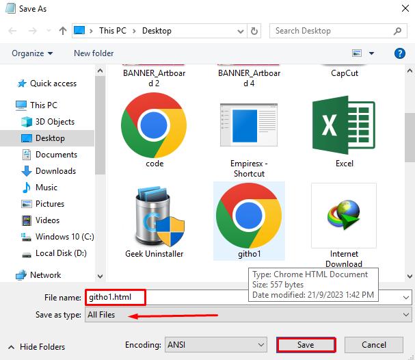 Chọn định dạng lưu code thành html