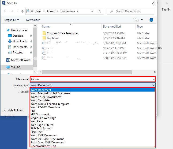 Lưu tài liệu word vào thiết bị